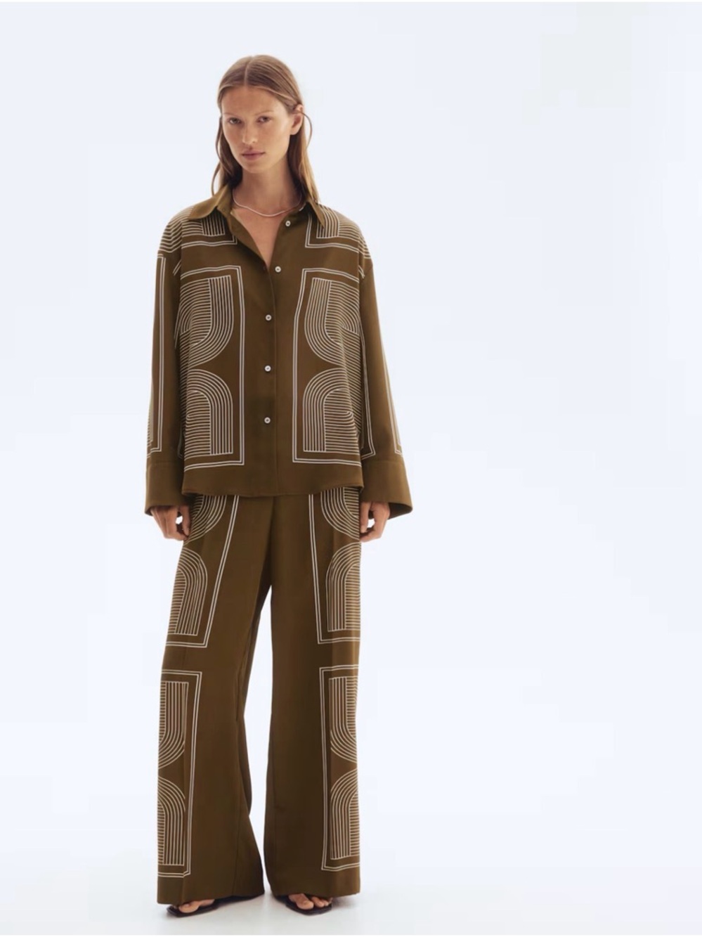 H&M Twill Oversized Olive Khaki Green Set (Top & Pants) Toteme Inspired